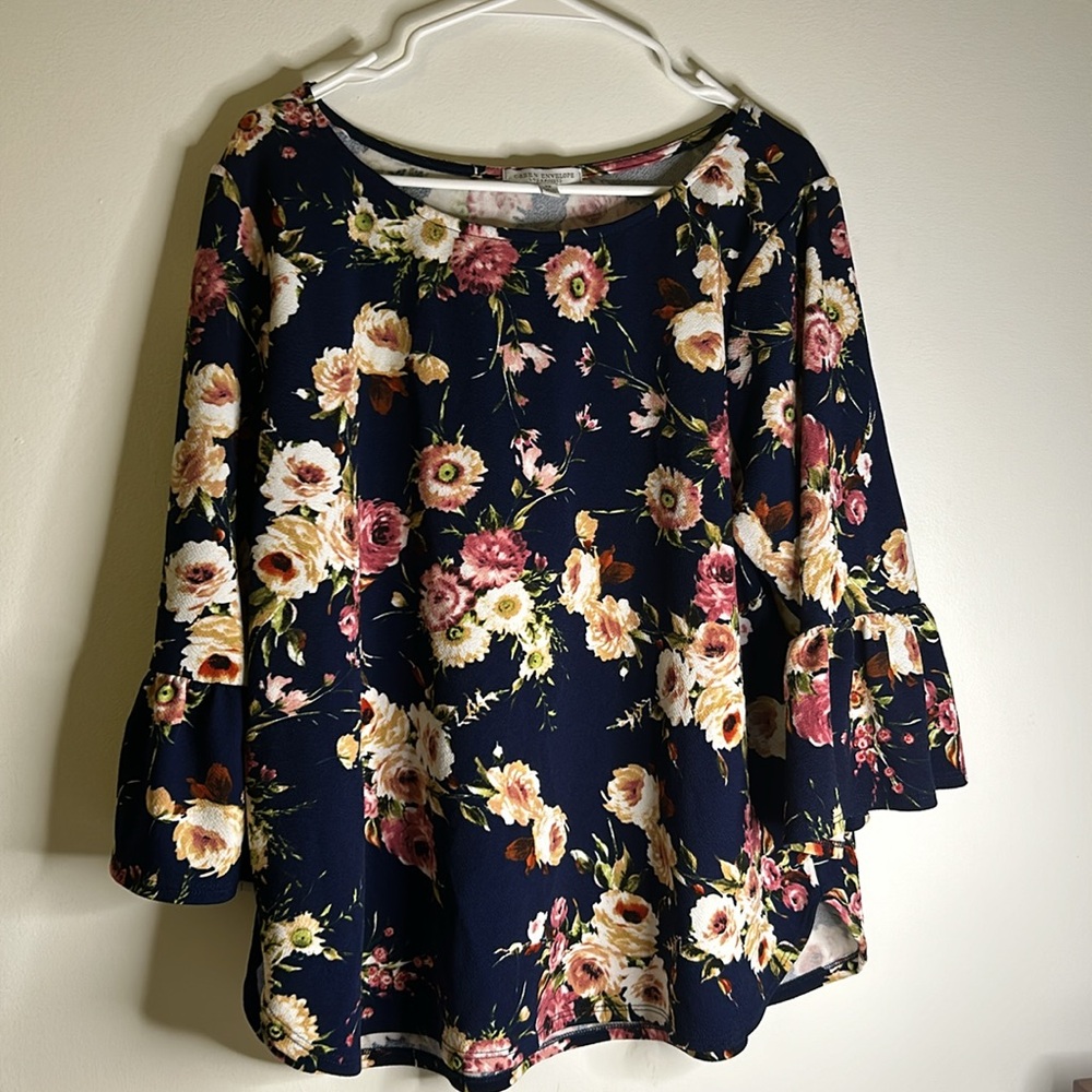 Green Envelope liberty floral long sleeves 2x blue navy pink brown cottagecore